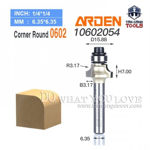 Mũi Router Arden Bo Góc R3.17 Cốt 6.35 mm Arden 0602 Corner Round Bit